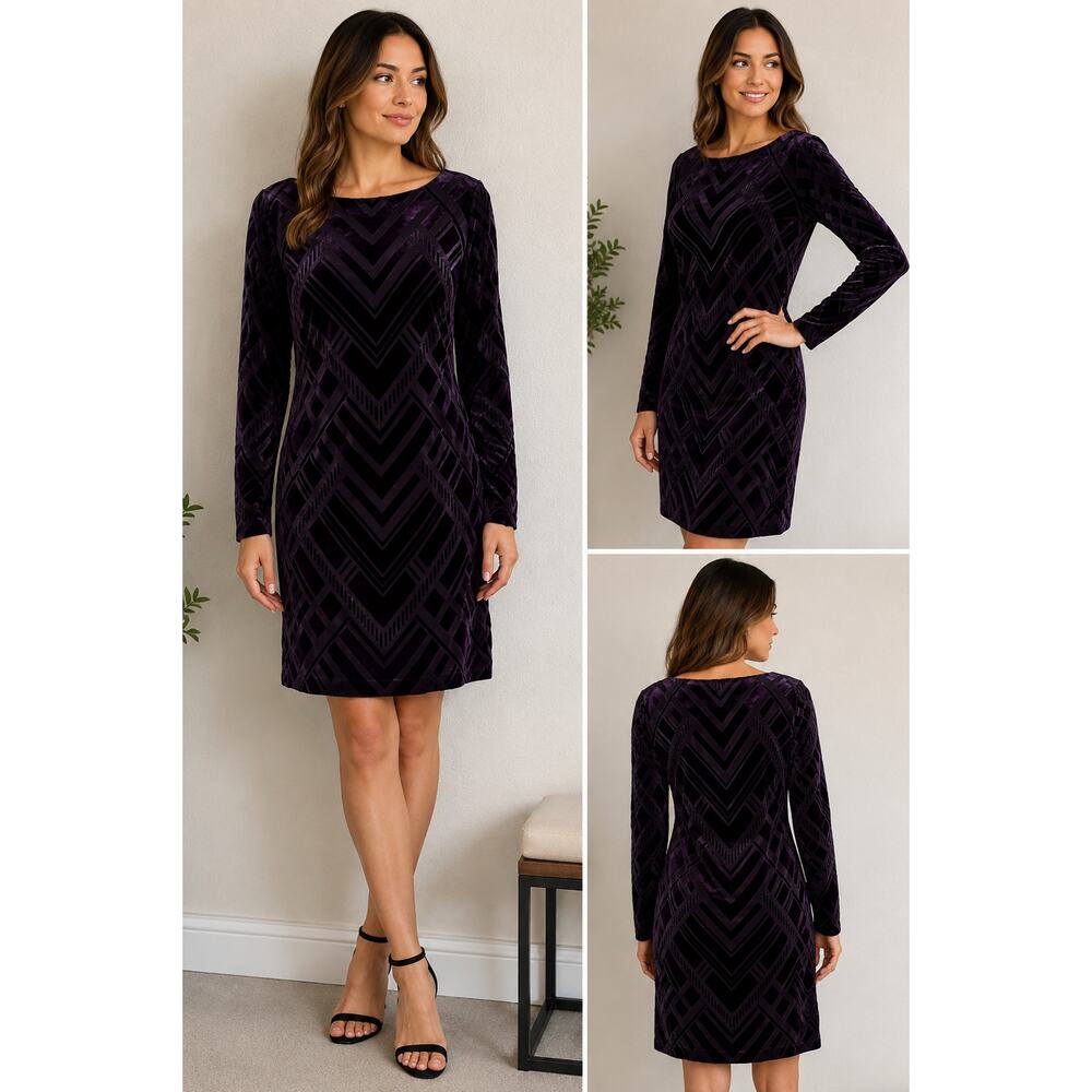 Vince Camuto burnout velvet long-sleeve sheath dress. size 14